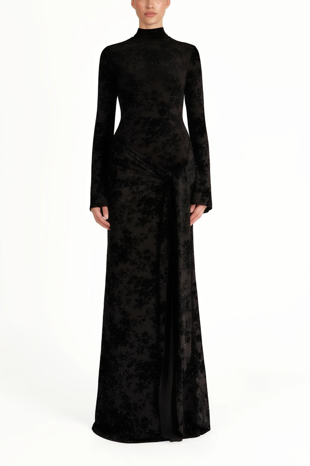Kgothatso Black Embellished Floral Sheer Maxi Dress