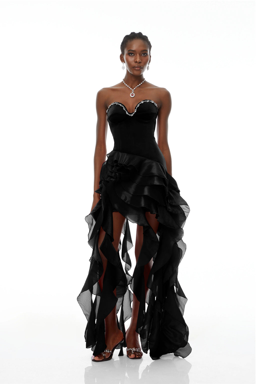 Lunetta Black Strapless Ruffled Maxi Dress