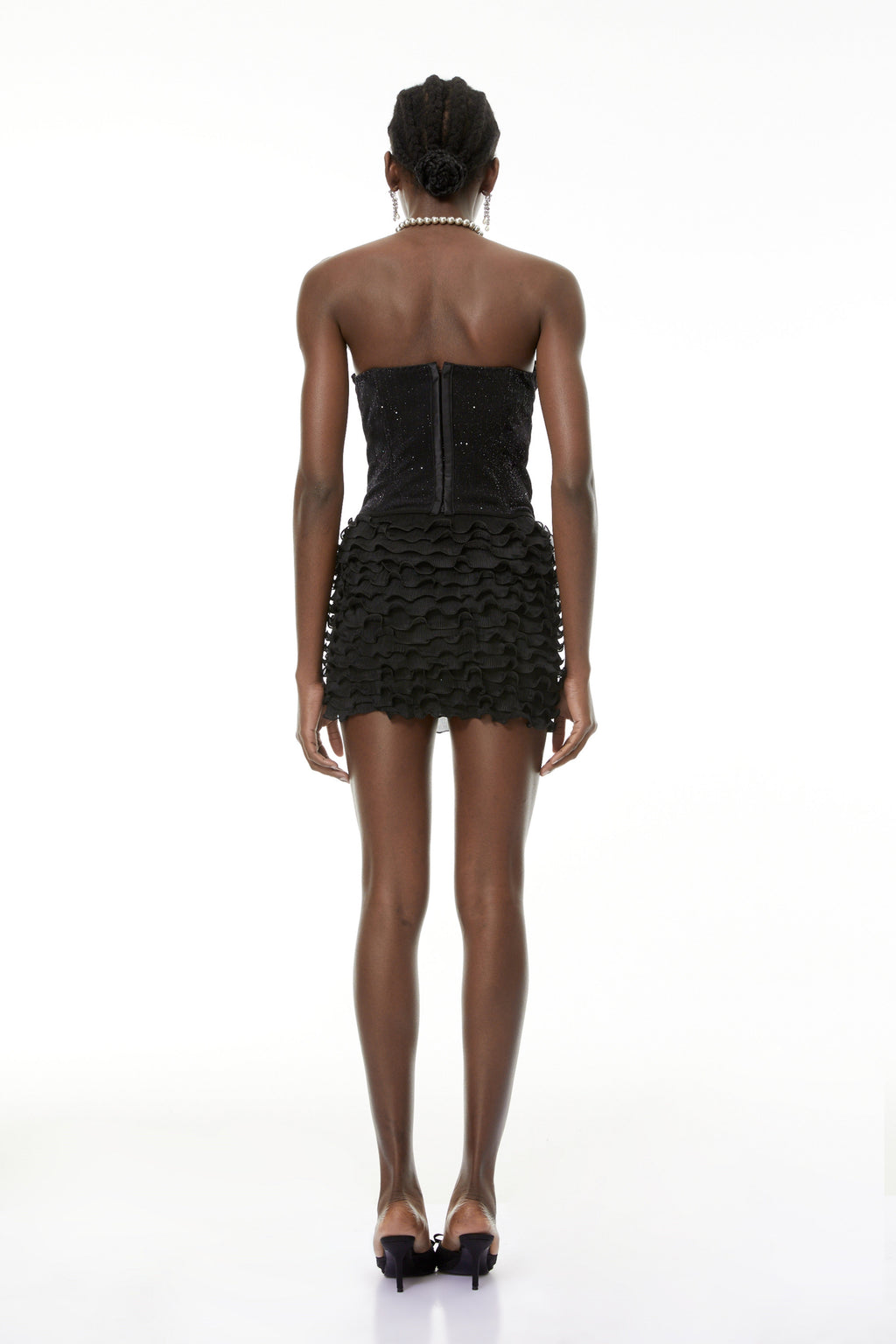 Melanie Black Sequin Lace Top & Skirt Set