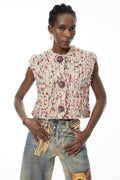 Chaleco de punto floral neutro Melisande de MRMelbourne, diseño elegante y cómodo para mujer.