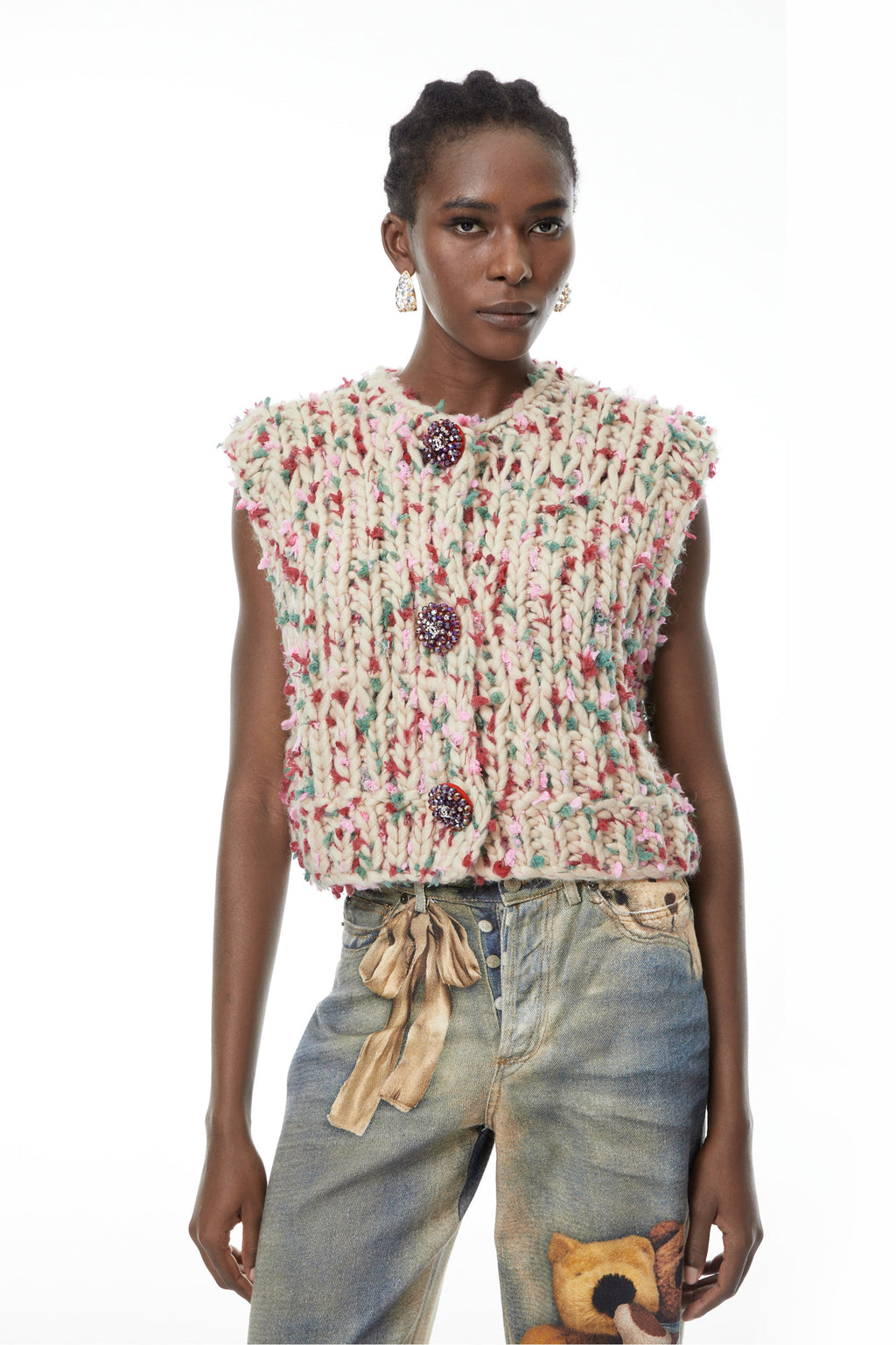 Chaleco de punto neutro con estampado floral de MRMelbourne, estilo versátil y cómodo para mujer.