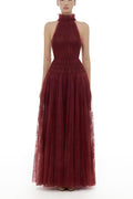 Amandine Red Halterneck Semi-sheer Maxi Dress