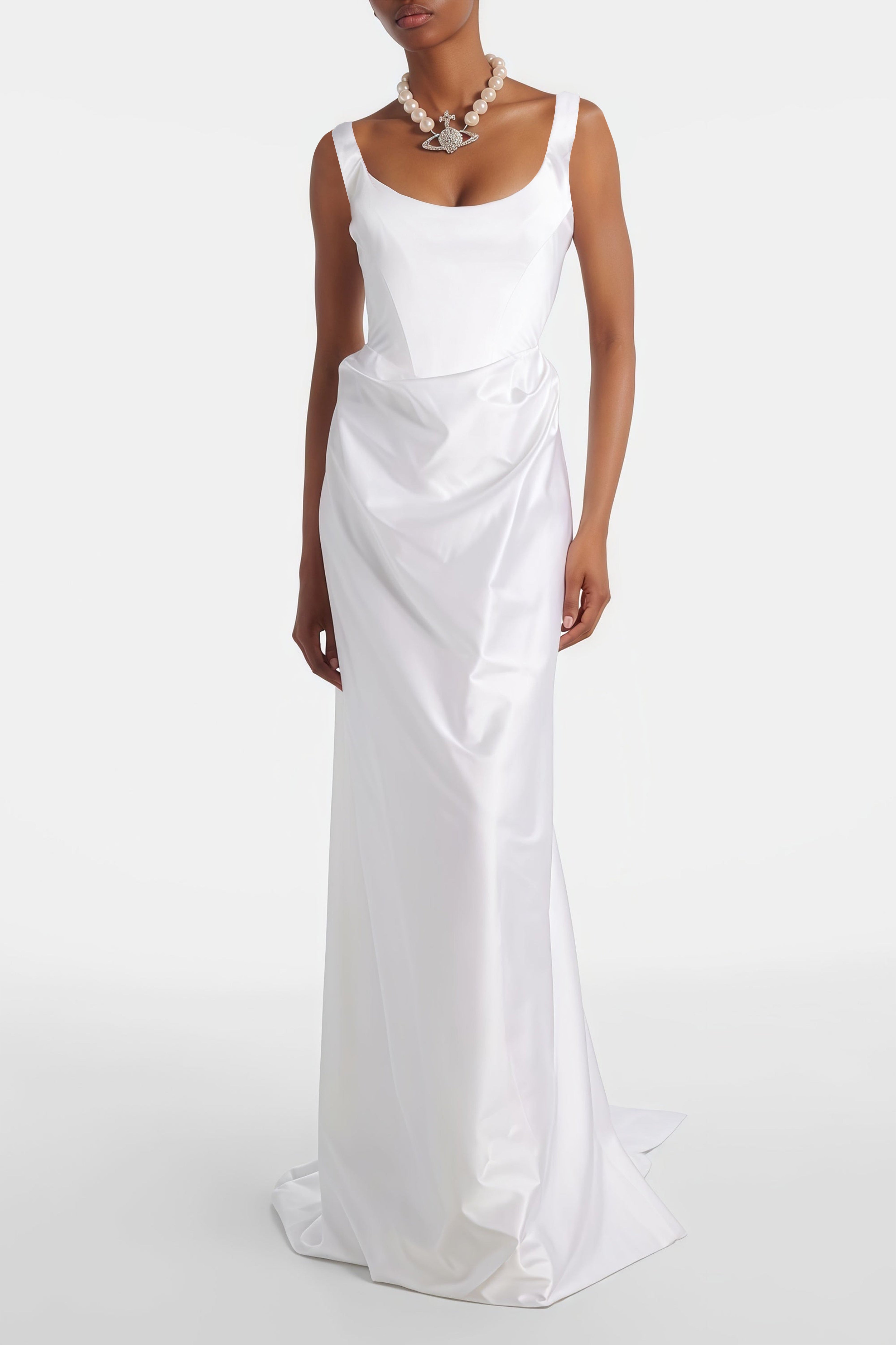 Fiona White Satin Square Neck Maxi Dress (Final Sale-US Only)