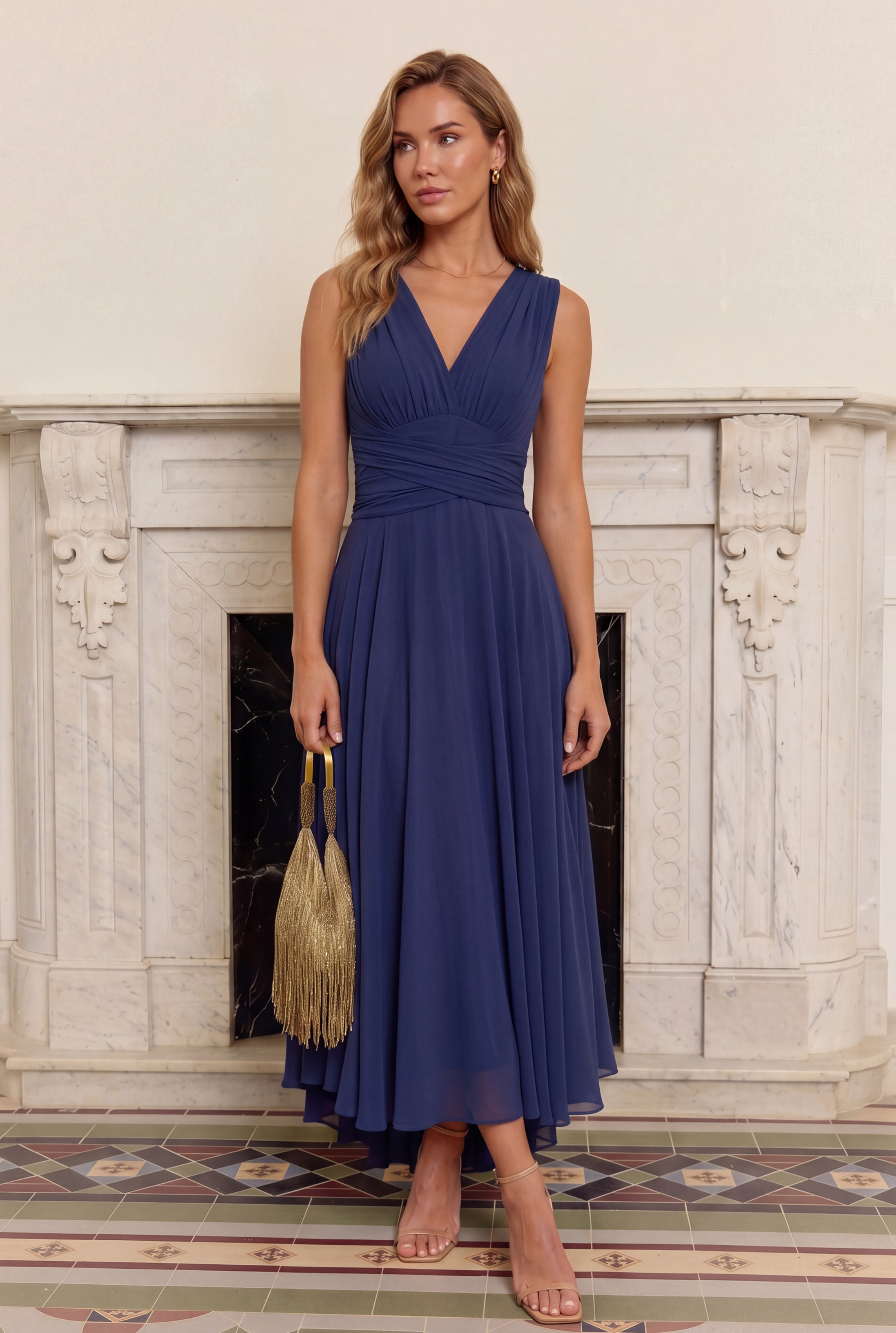 The Murano | Abito blu navy multiposizione con gonna asimmetrica