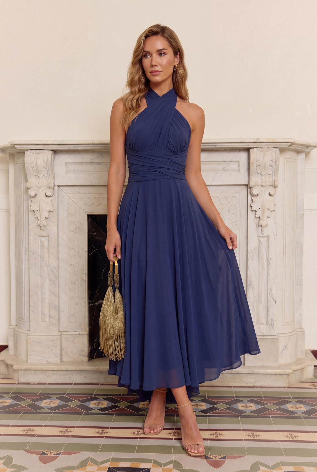The Murano | Abito blu navy multiposizione con gonna asimmetrica