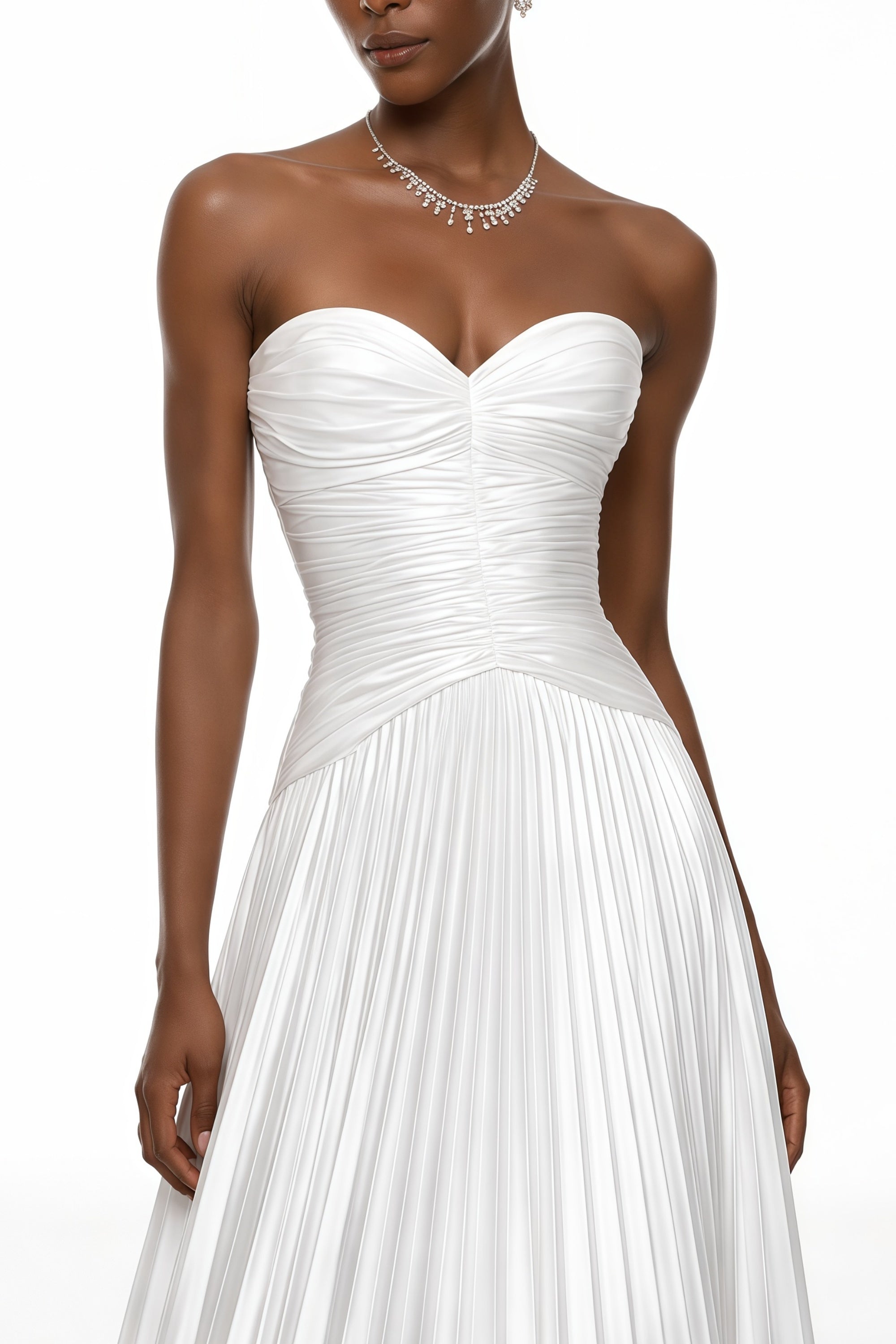 Palesa White Pleated Glossy Maxi Dress & Cape Set