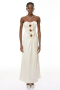 Ramona White Cut-Out Bow Pleated Maxi Dress