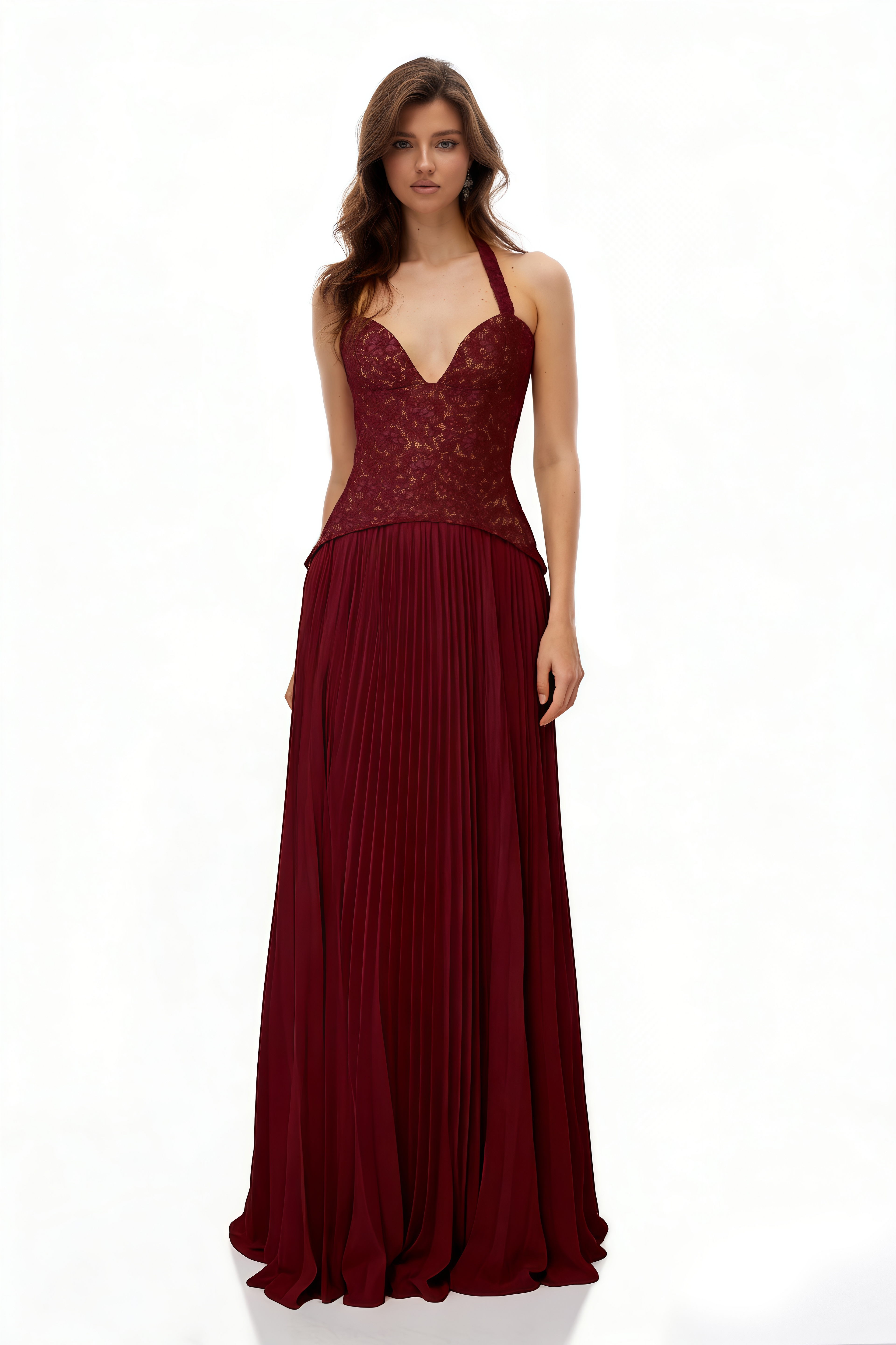 Vestido de noche rojo con corsé Ronja Ruby Red de MRNewyork, con detalles elegantes y ajuste ajustado en la parte superior.