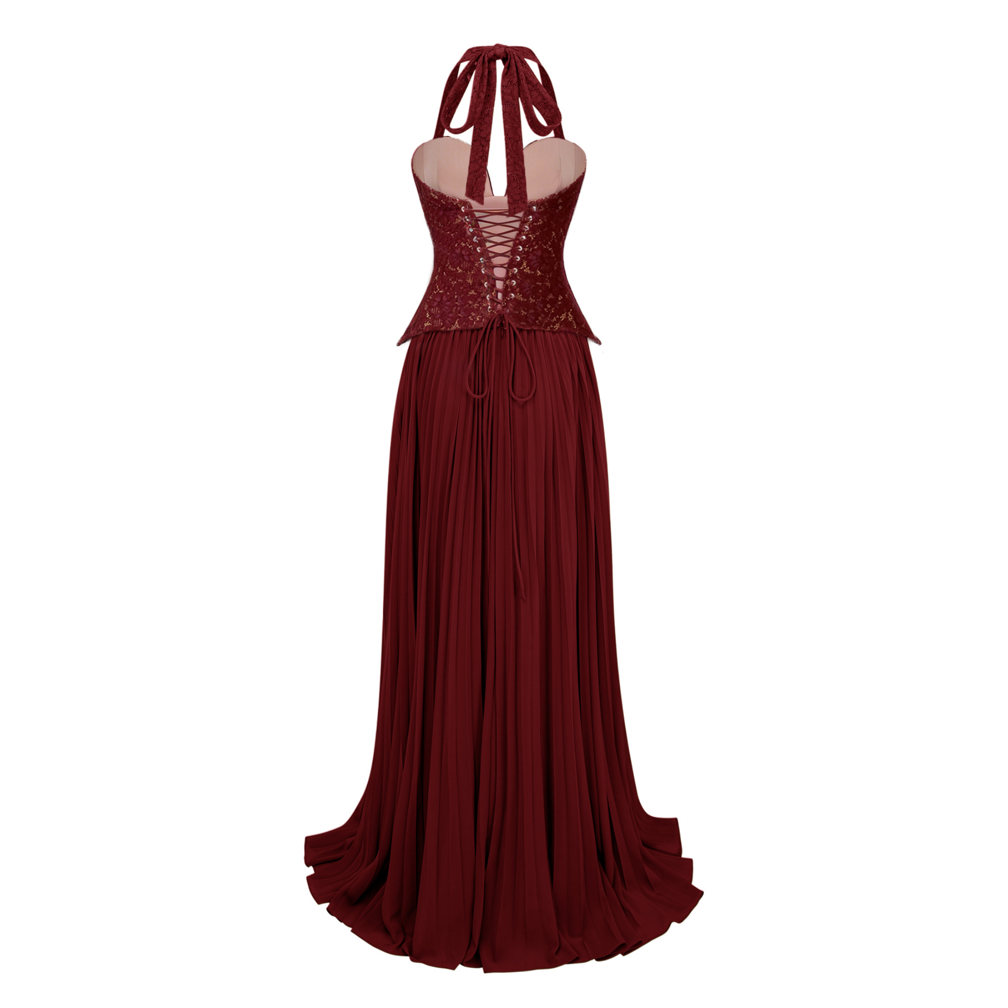 Vestido de gala estilo corsé Ronja Ruby Red de MRNewyork, con diseño ajustado y elegante en tono rojo brillante.