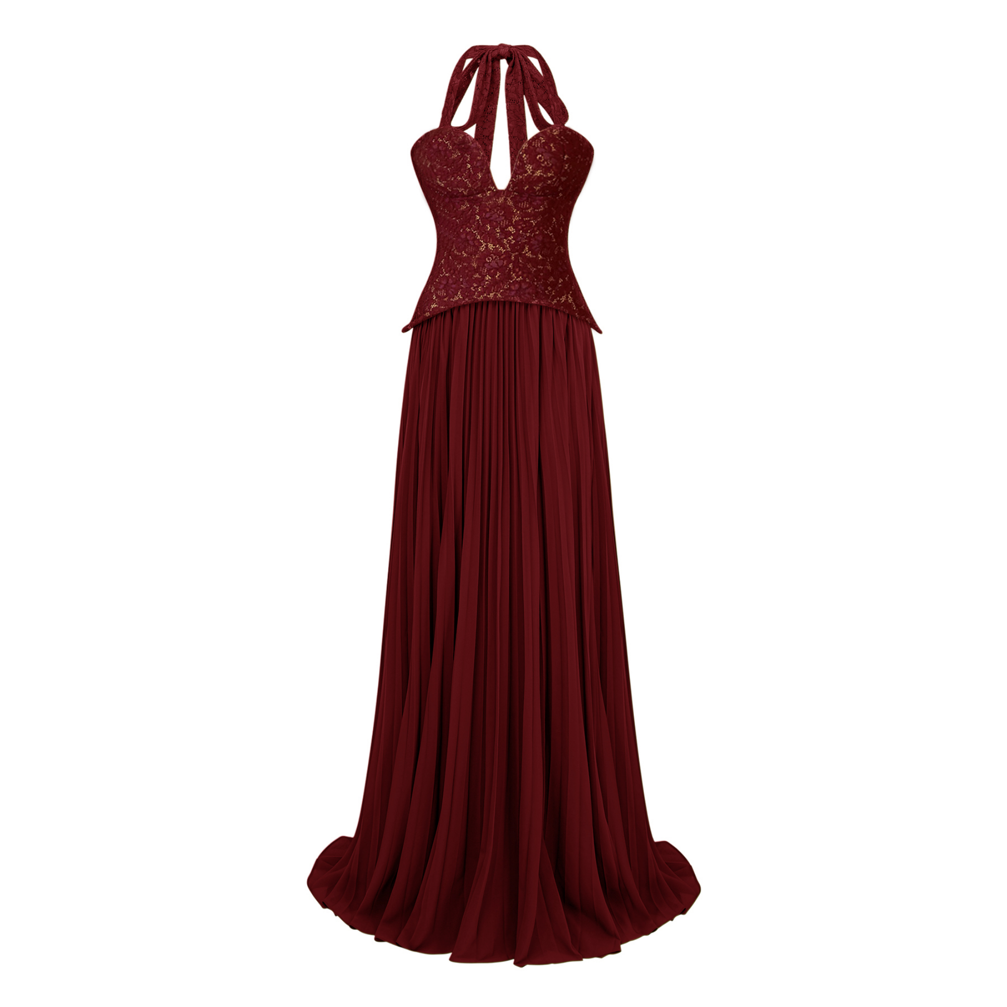 Vestido de novia Ronja Ruby Red Corset de MRNewyork, vestido largo con corpiño ajustado y faldón fluido en color rojo rubí.