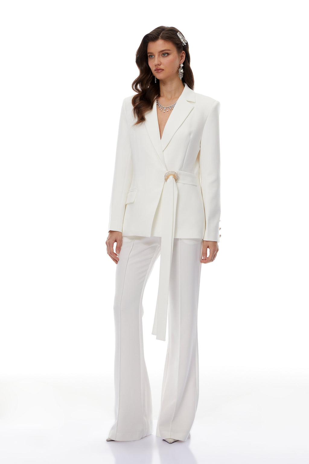 Roswitha White Belt Waist Blazer & Trouser Set