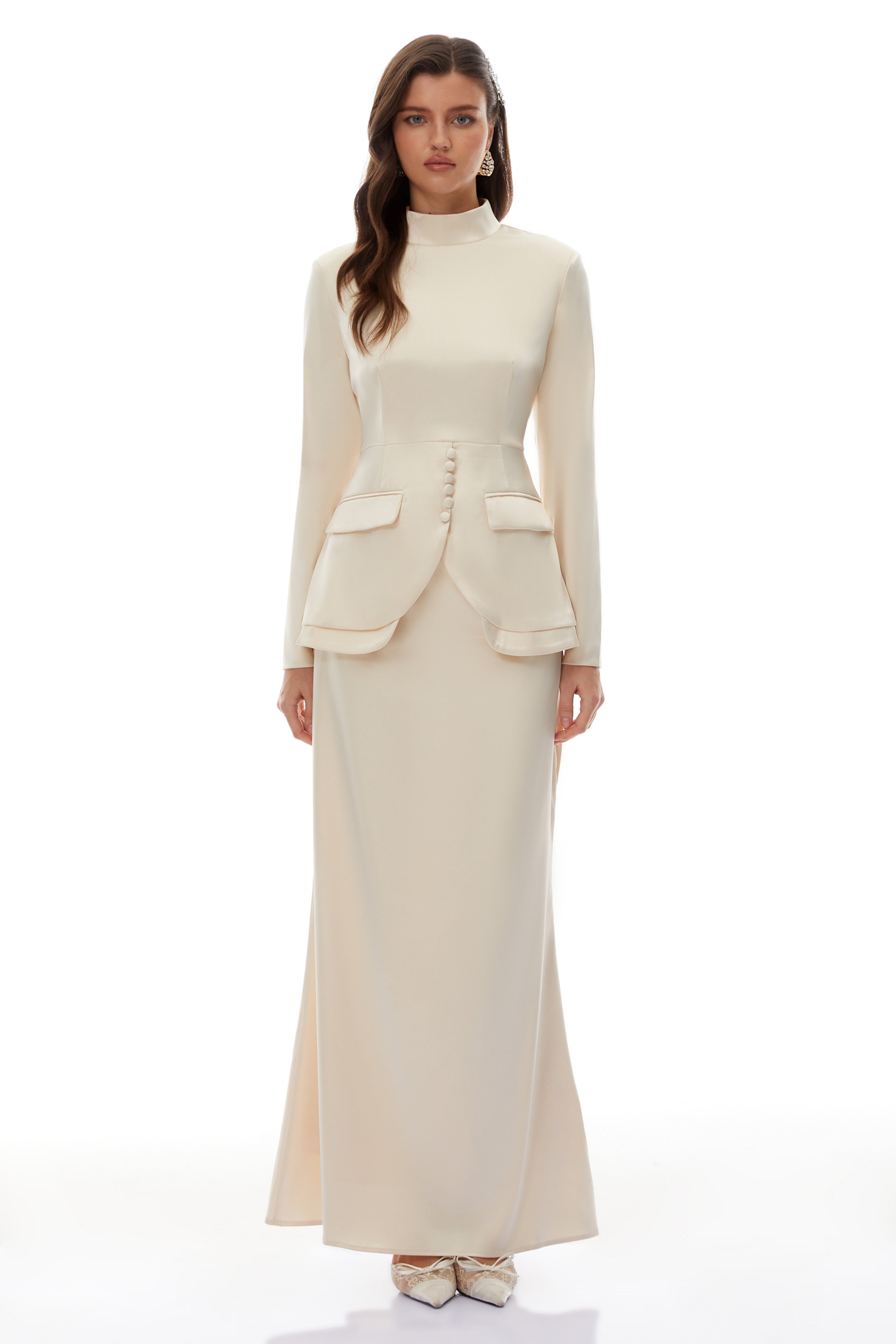 Conjunto de Blusa de cuello alto neutro y falda sirena de Bridal, vestido coordinado para ocasiones elegantes.