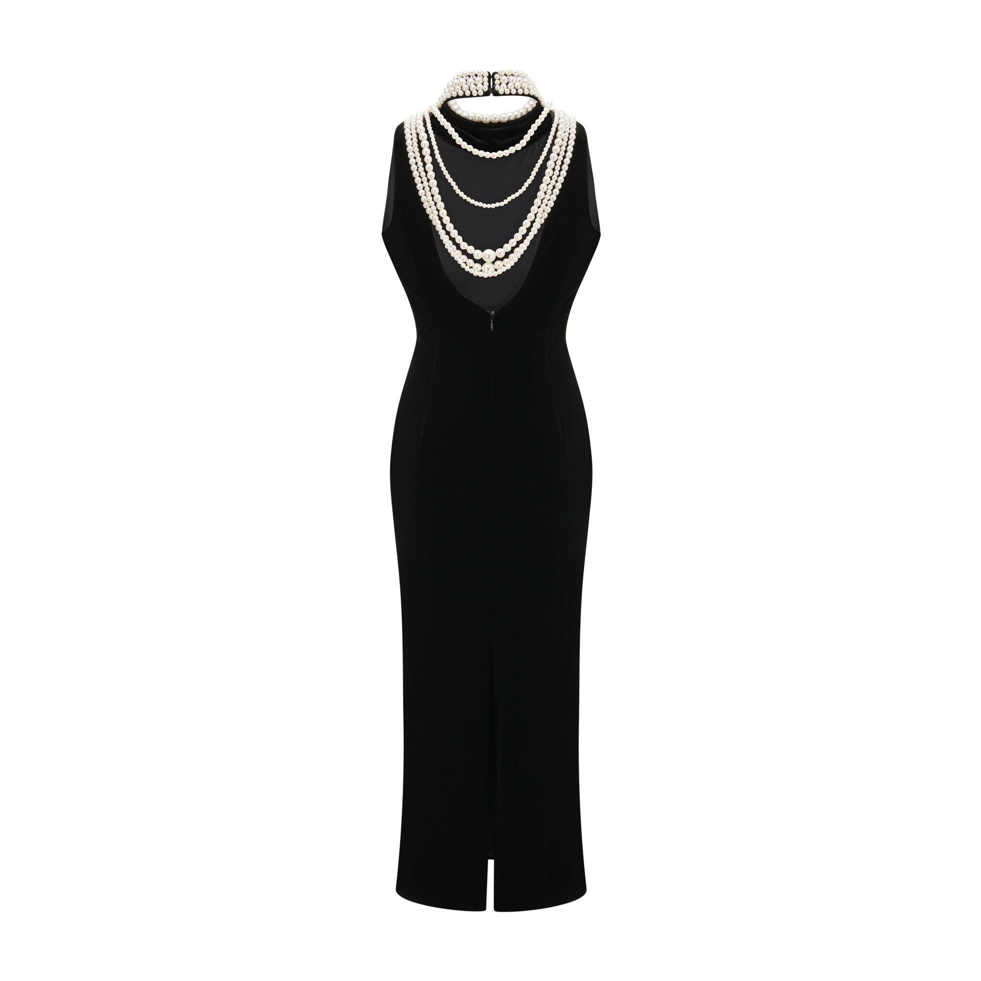 Vestido de terciopelo con perlas falsas de la marca Final Sale, color azul, con detalles elegantes y corte ajustado.
