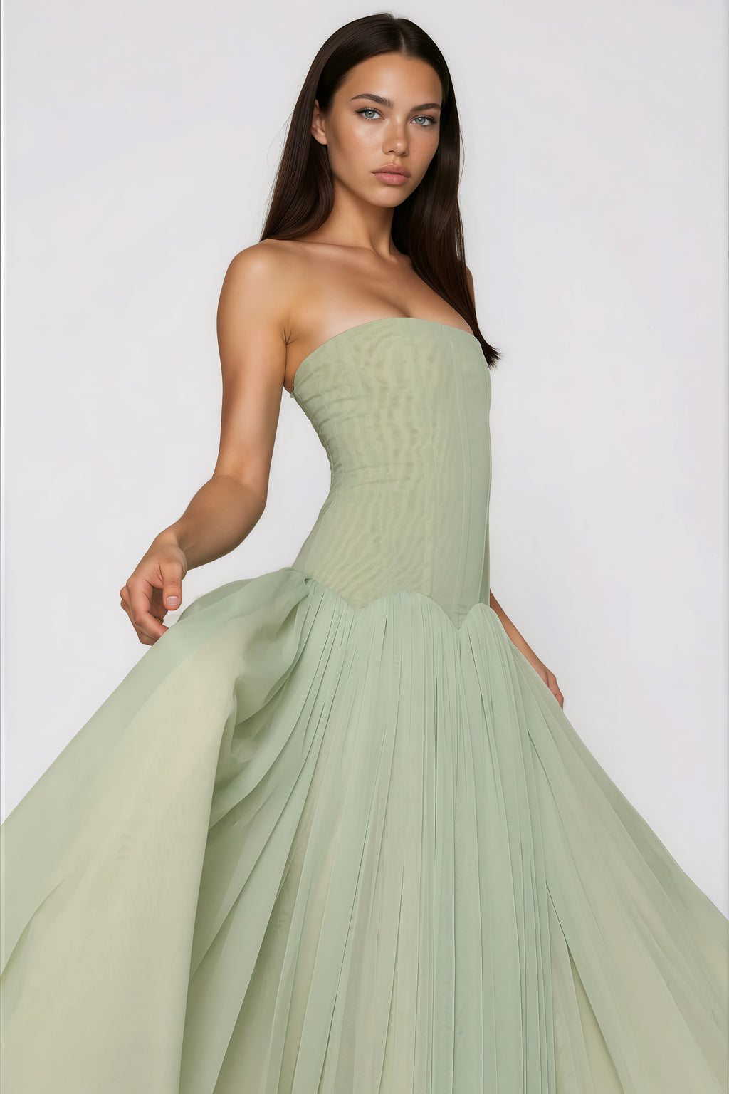 ATISSE SALOME — Off Shoulder Pleated Maxi Dress