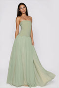 ATISSE SALOME — Off Shoulder Pleated Maxi Dress