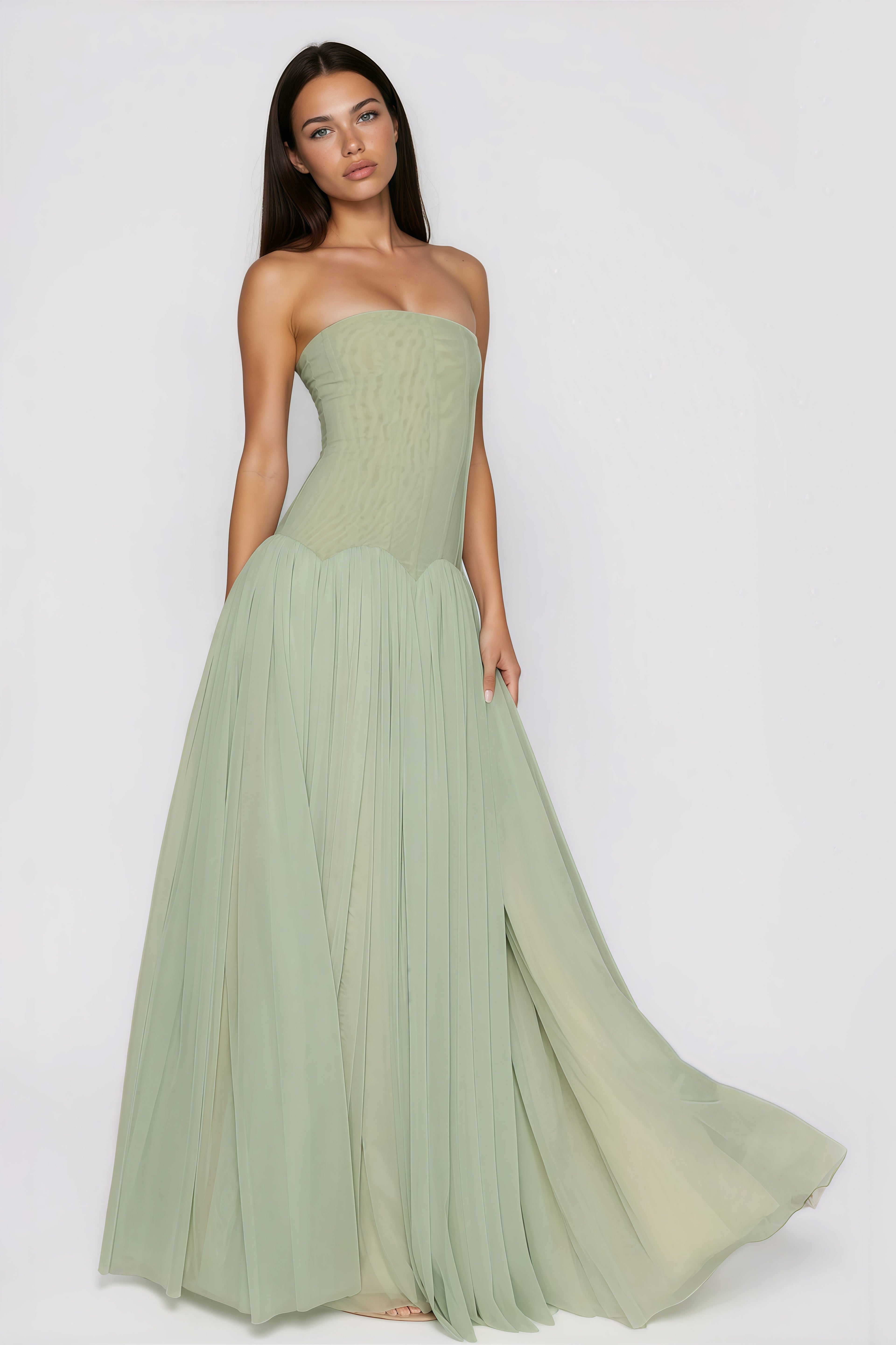 ATISSE SALOME — Off Shoulder Pleated Maxi Dress