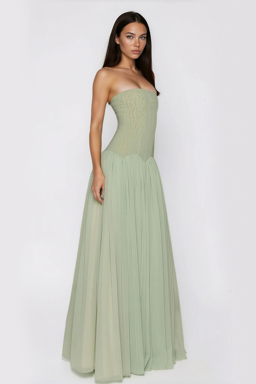 ATISSE SALOME — Off Shoulder Pleated Maxi Dress