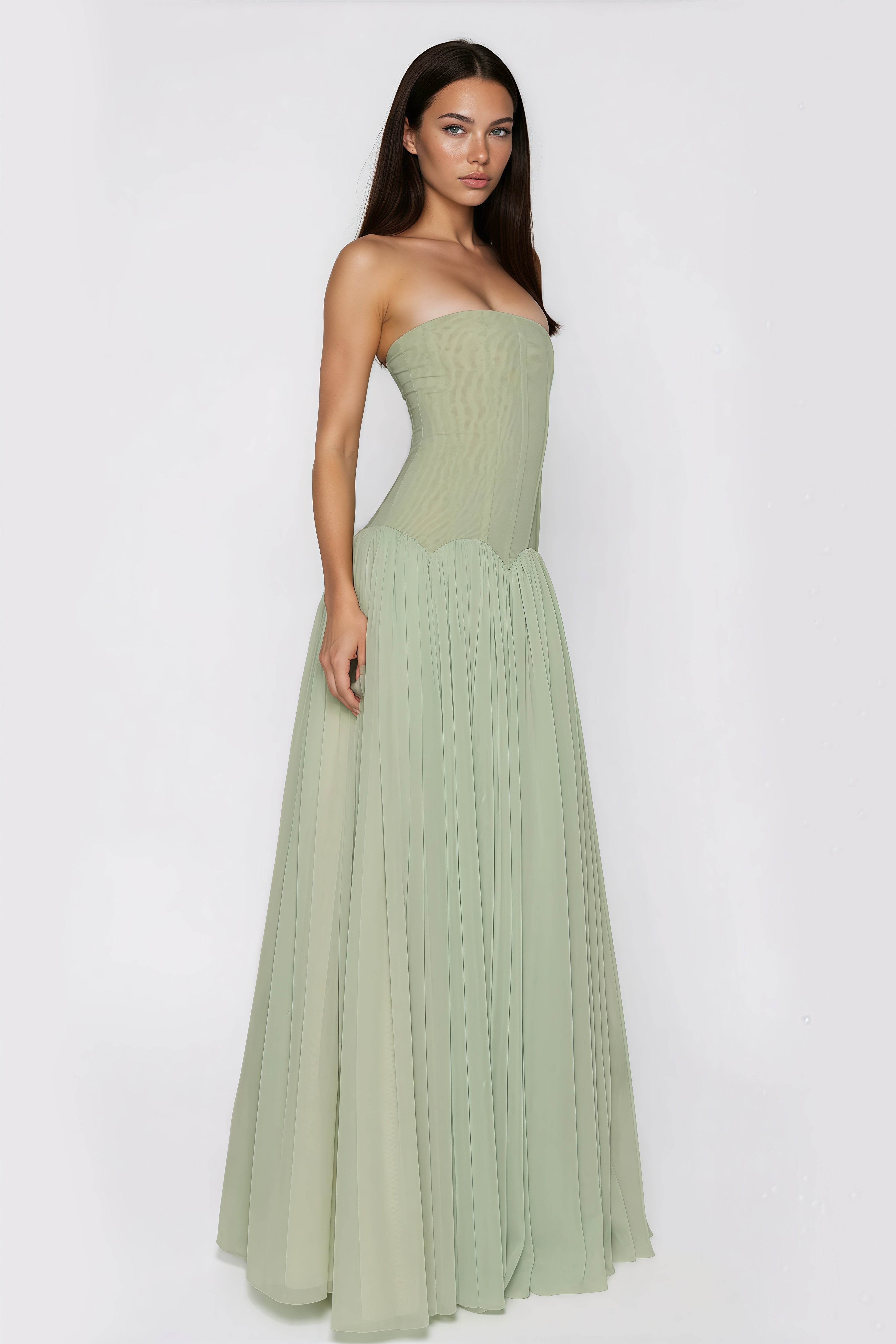 ATISSE SALOME — Off Shoulder Pleated Maxi Dress
