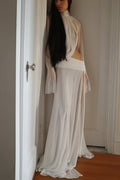 Giuseppina White High Neck Cut-Out Top & Skirt Set