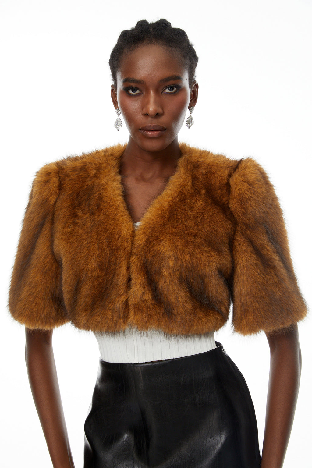 Teodora Brown Faux Fur Cropped Coat