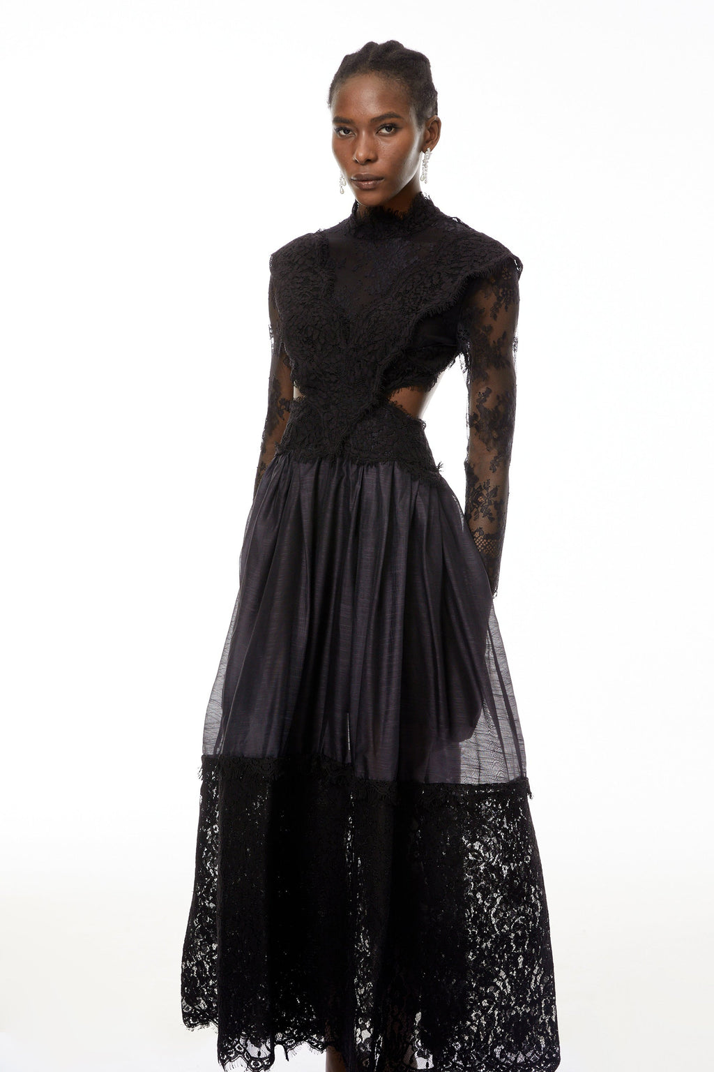Vanessa Black Sheer Lace Maxi Dress