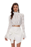 Vesper White High NeckLace Blouse & Skirt Co-ord Set