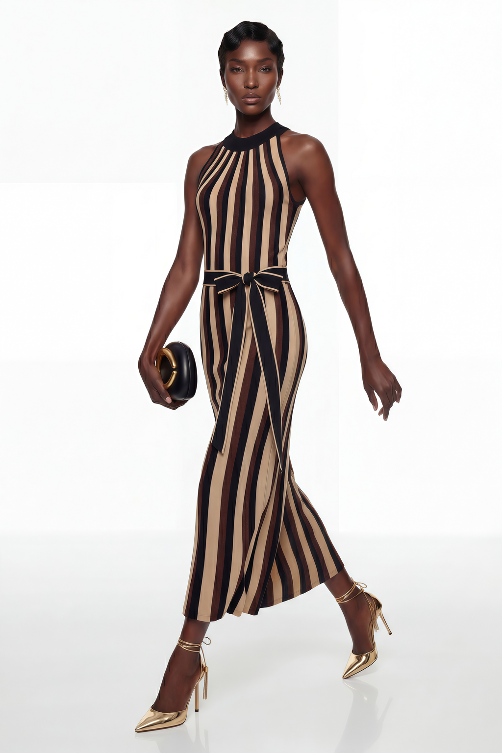 Vestido maxi de bloques de color negro de Wendy Brown para MRMelbourne, con diseño largo y elegante.