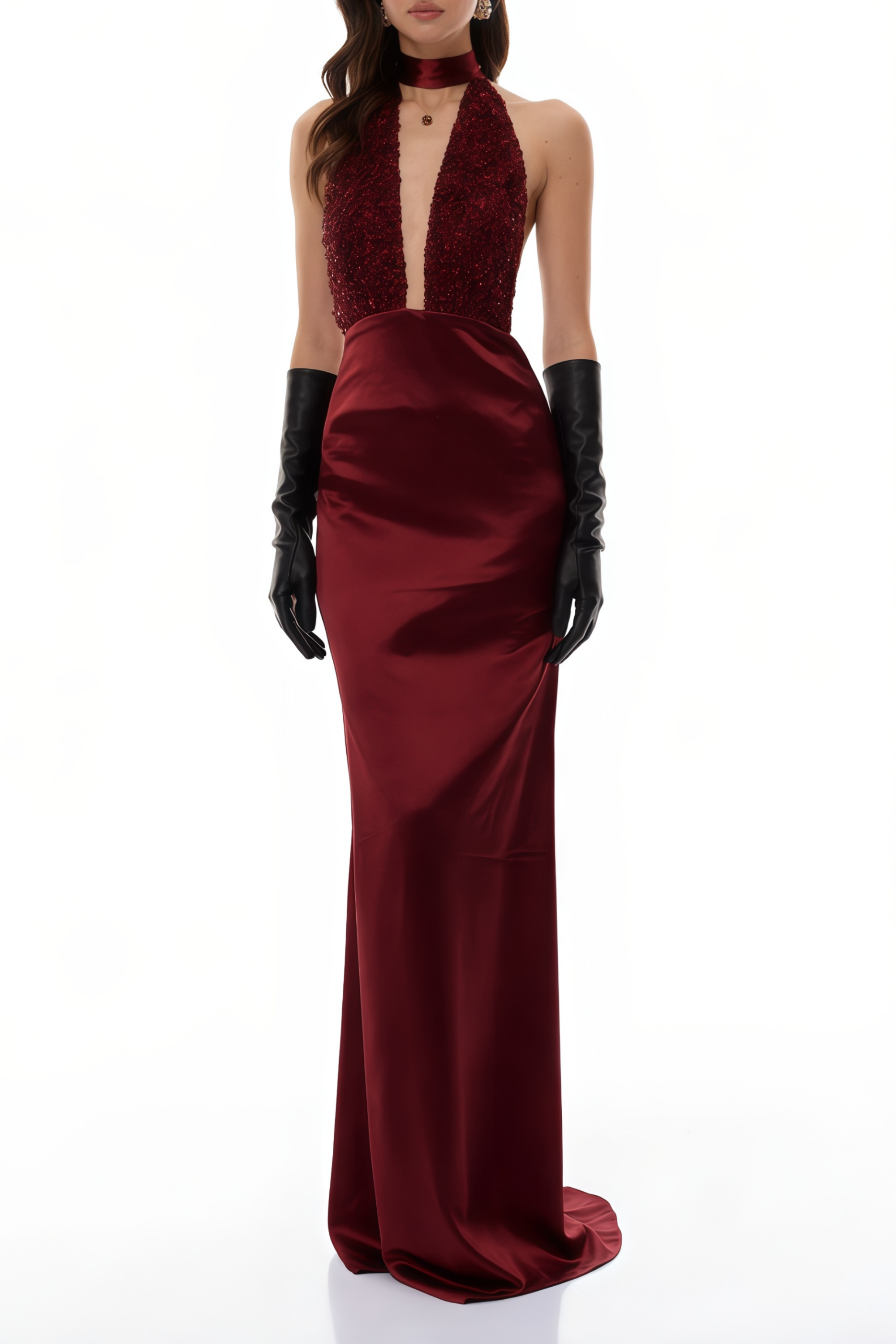 Whitley Red Sequin Open Back Maxi Gown