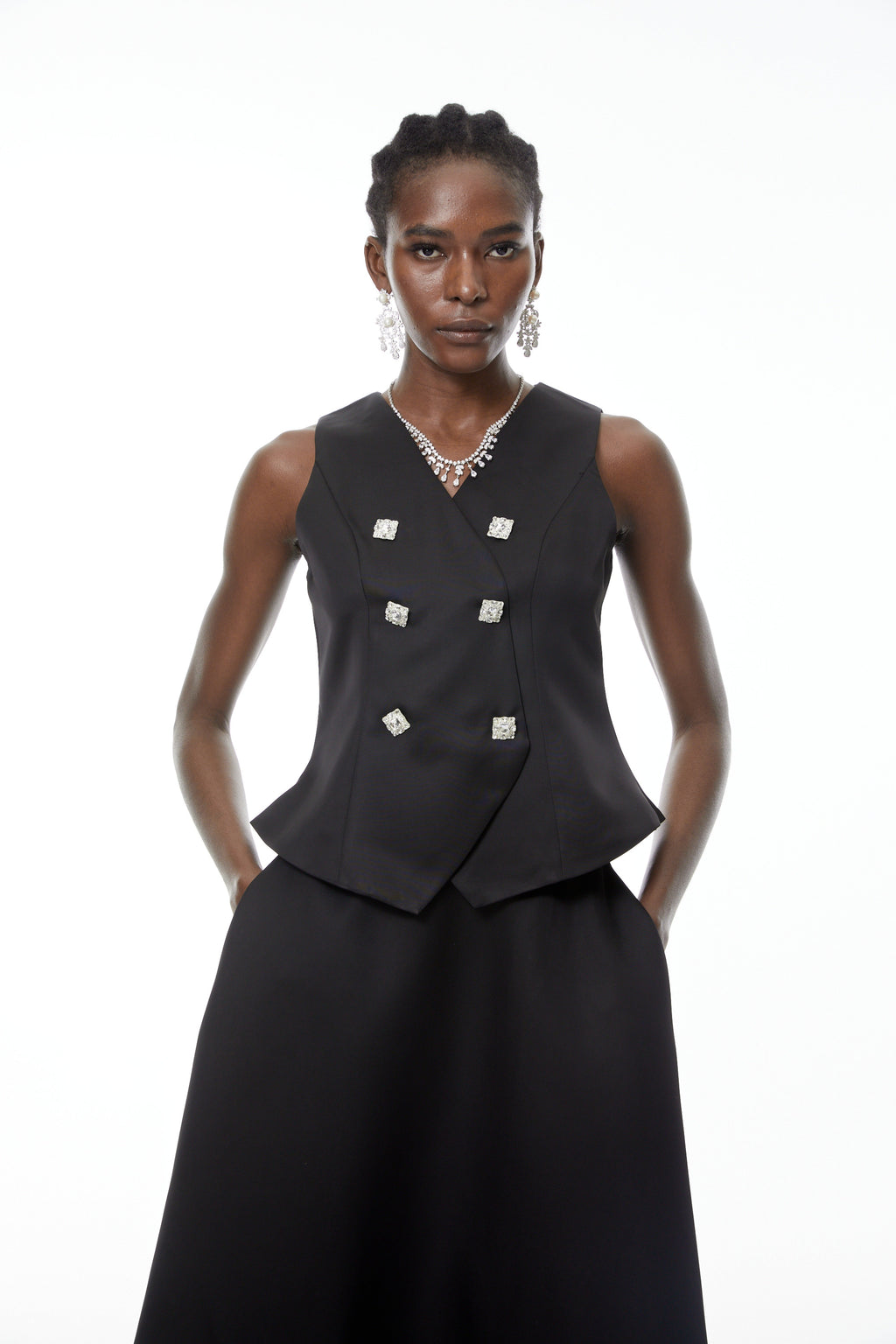 Wilhelmine Black Embellished Top & Skirt Set