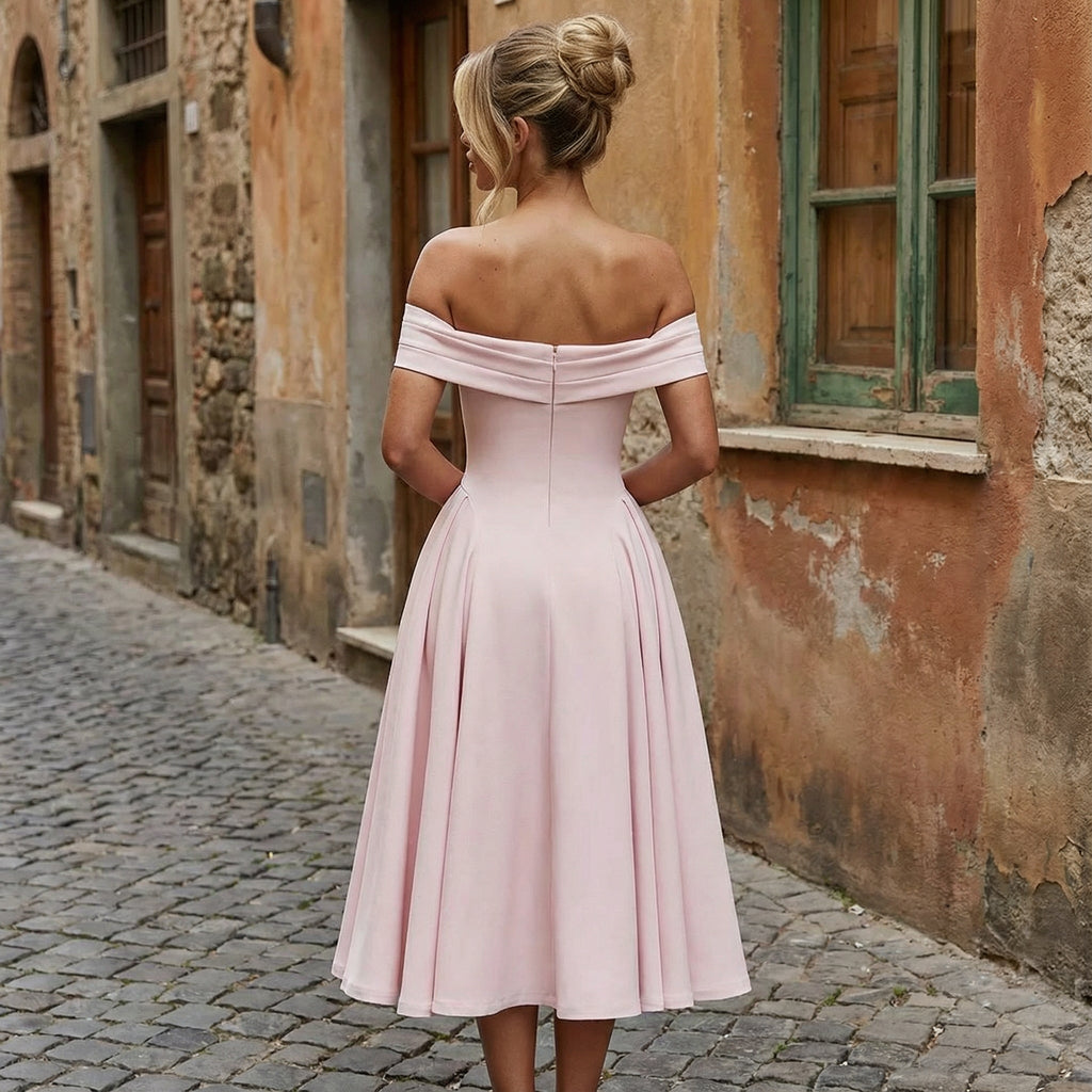 Vestido midi elegante de SLIPPO® Minerva, con diseño sofisticado y corte fluido, ideal para ocasiones formales y elegantes.