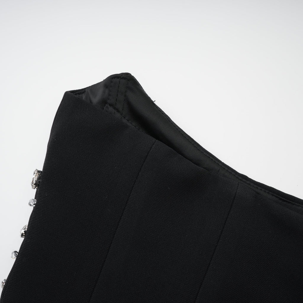 Vestido maxi negro con cristales Aurore, vestido elegante y largo para ocasiones especiales, estilo brillante y sofisticado.