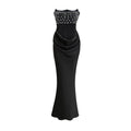 Vestido maxi negro de cristal Aurore con adornos brillantes, elegante y de alta costura para ocasiones especiales.