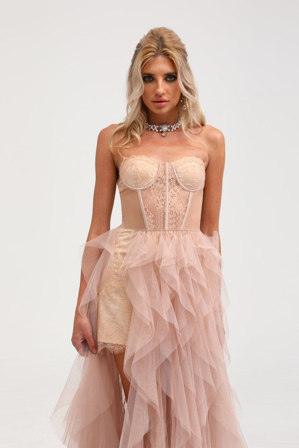 Vestido maxi rosa con bustier de malla de la marca Final Sale, vestido largo ajustado y elegante para ocasiones especiales