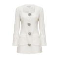 Vestido mini Fionnghuala blanco con cristales brillantes, diseño elegante y ajustado, ideal para ocasiones especiales.