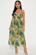 Vestido Midi de Tirantes con Corset y Estampado Floral