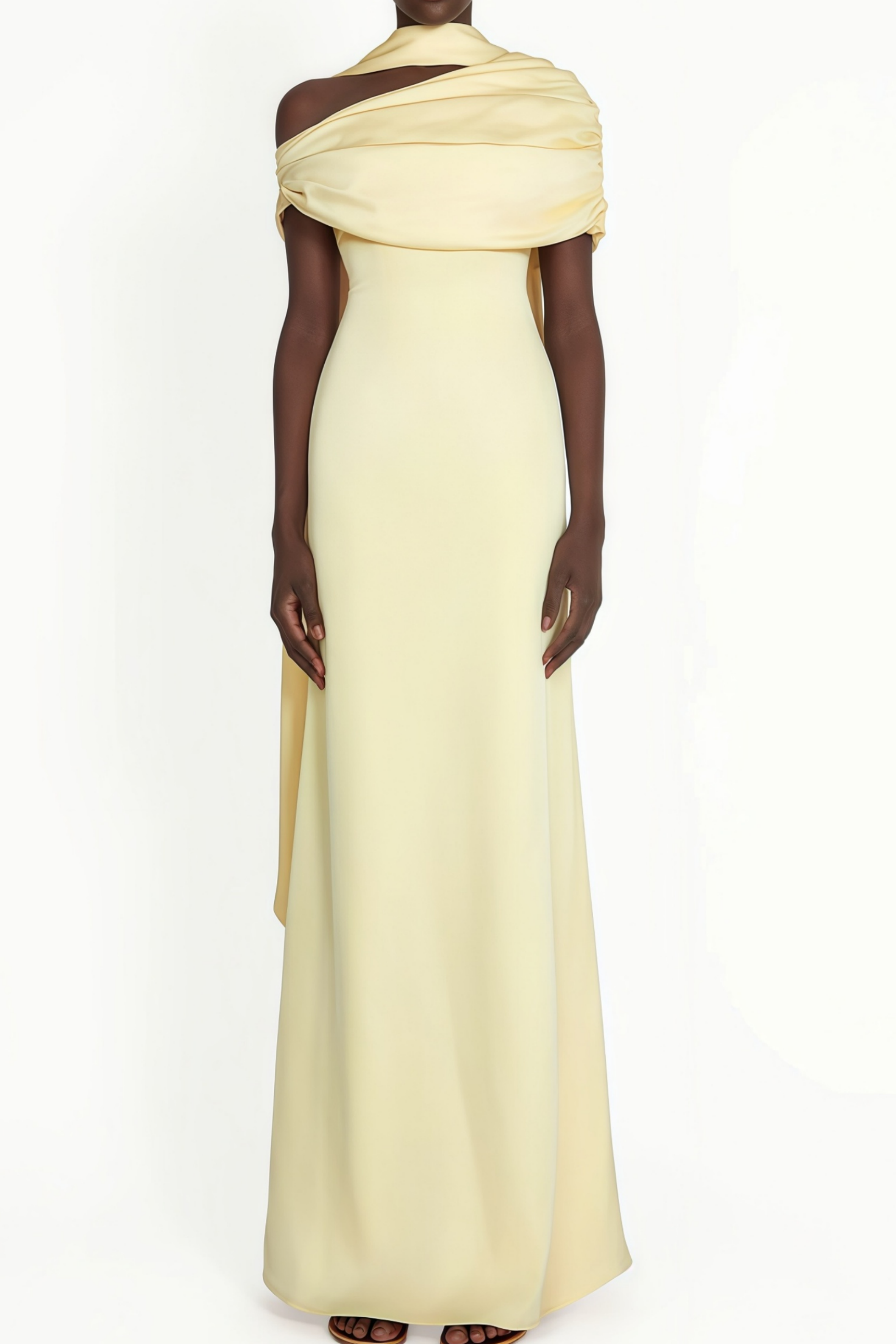 Benedetta Yellow One Shoulder Satin Maxi Dress(Final Sale-US Only)