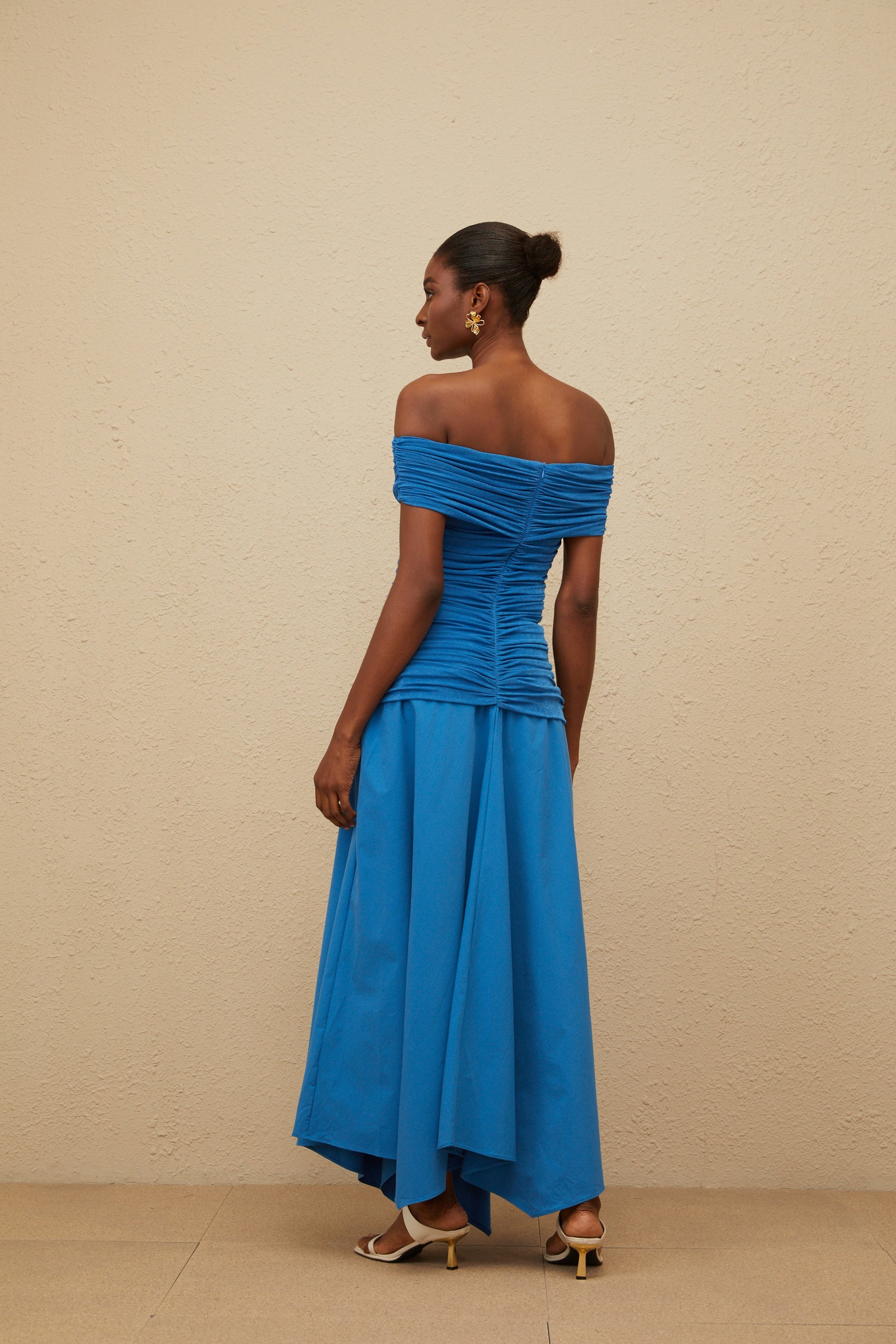 Amélie Blue Off-Shoulder Ruched Maxi Dress (Final Sale)