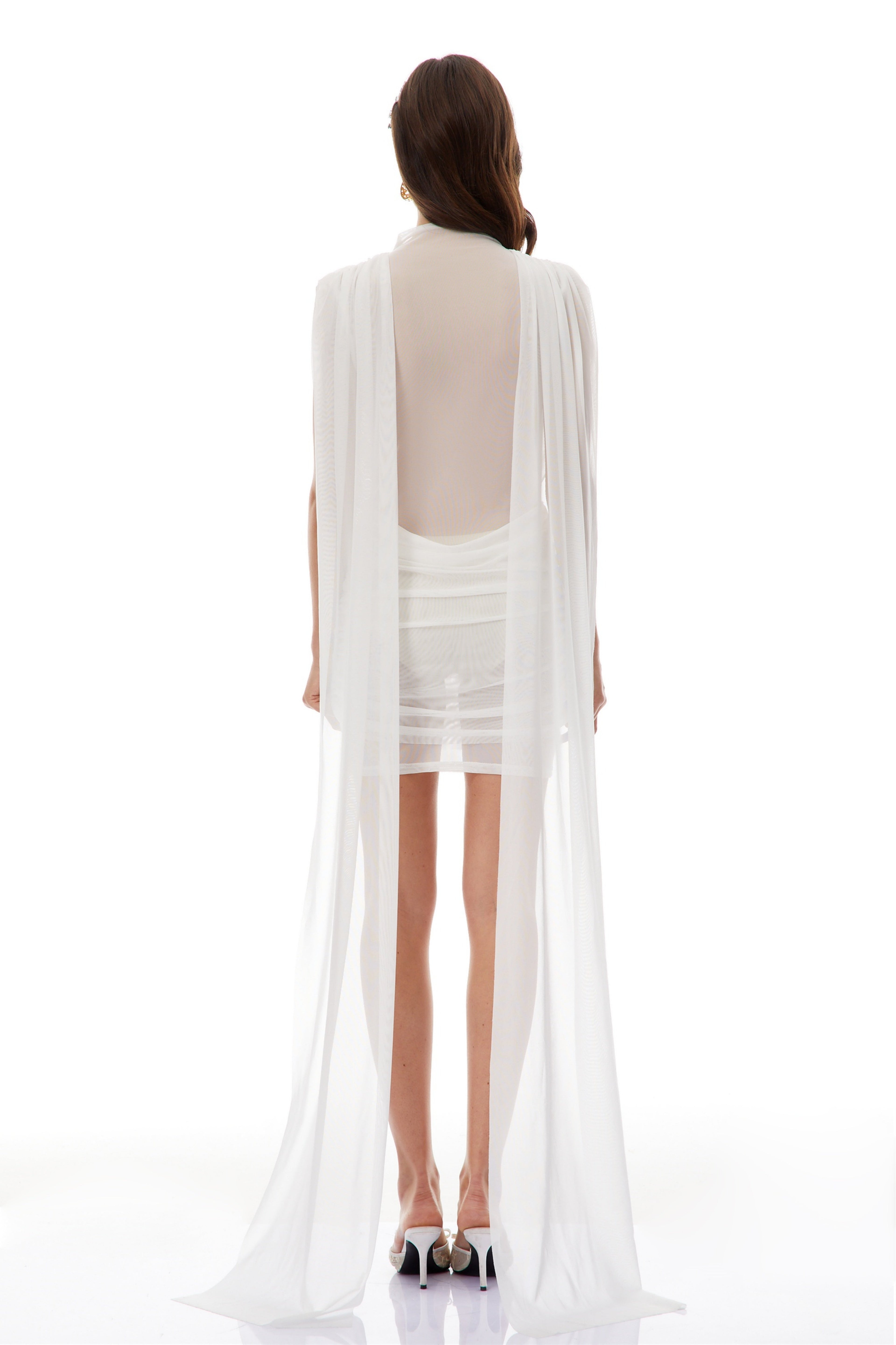 Madeline White Ribbon Sheer Mini Dress