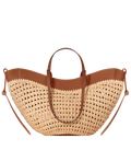 Bolso de mano Polène Cyme en rafia, vista frontal mostrando diseño elegante y textura natural del material.