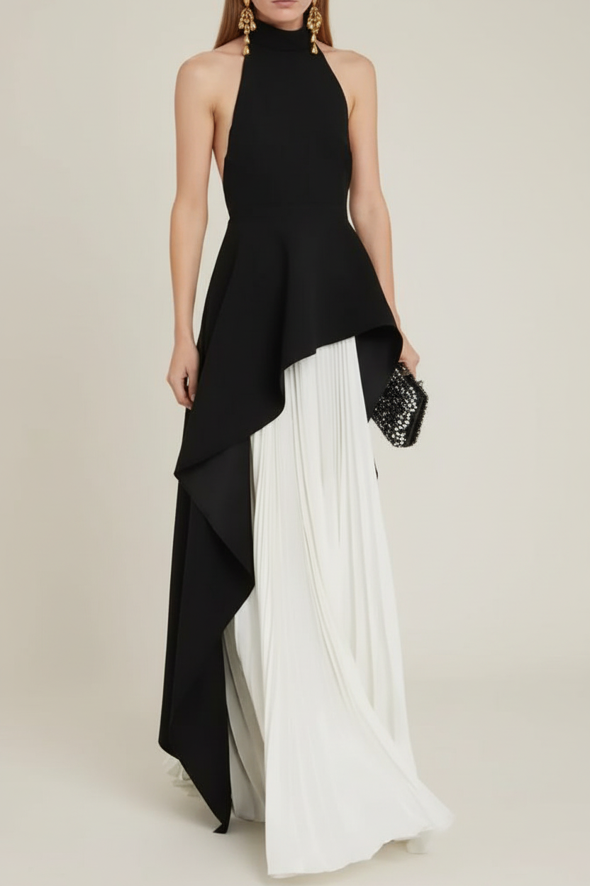 INÉS | Vestido largo de capas con cuello halter - Angela Puerto