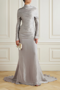 Nerida Silver Turtleneck Ruched Maxi Dress